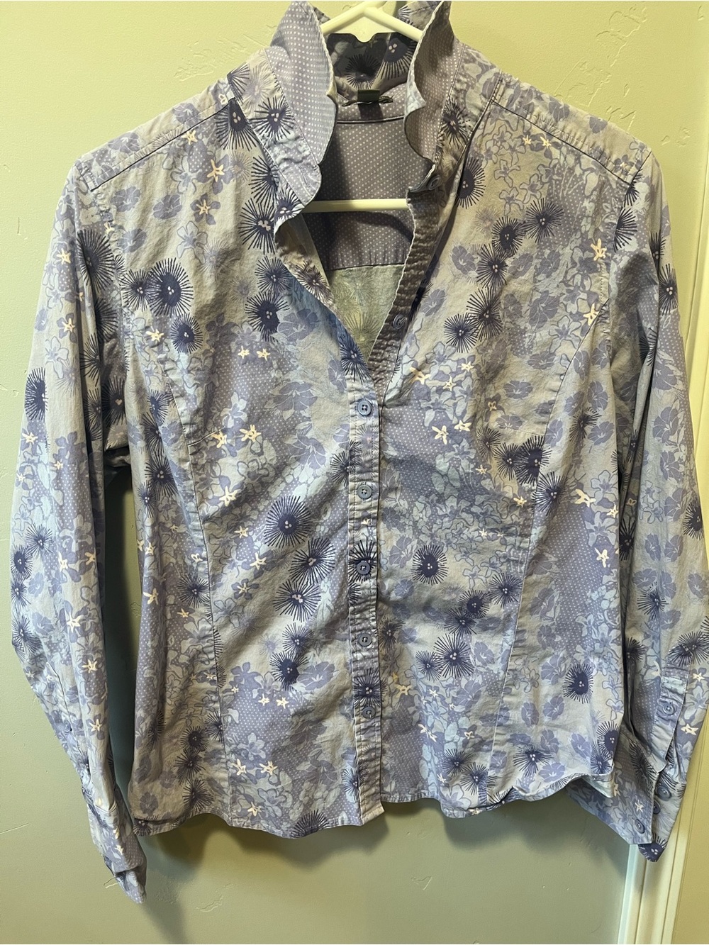 Ann Taylor Light Lavender Floral Button-Up Shirt Women Sz 12 Cotton Blend